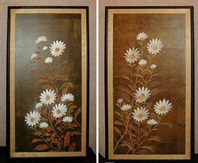 Lot 1555 - Pair of Asian Floral Decorated Paper Panels...