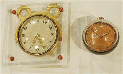 Lot 389A - Crystal and Coral Desk Clock and Traveling...