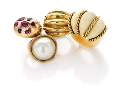 Lot 284 - Group of Four Gold and Golden Metal Cocktail Rings