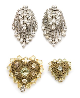 Lot 283 - Group of Two Heart Pins and a Pair of Kirks Folly Pendant Earrings