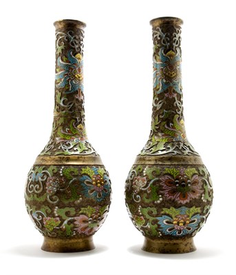 Lot 4566 - Companion Pair of Chinese Cloisonne Vases Each...