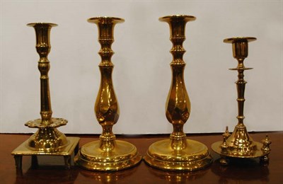 Lot 412 - Group of Four Brass Candlesticks Including a...