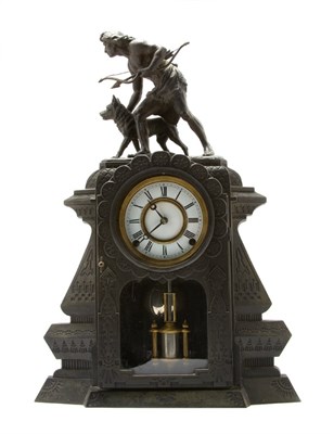 Lot 4443 - American Patinated-Metal Mantel Clock The...