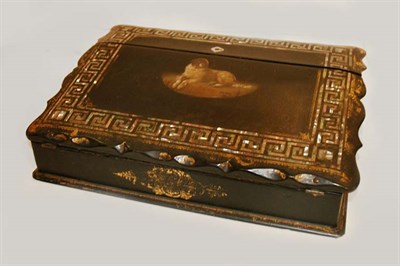 Lot 592 - Victorian Abalone Inlaid Black Papier Mache...