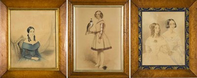 Lot 2313 - Three English Watercolor Portraits Mid 19th...