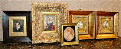 Lot 492 - Group of Five Portrait Miniatures Including...