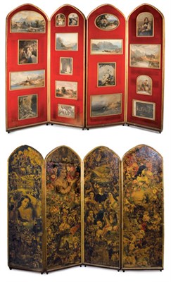 Lot 1109 - Victorian Style Decoupage Four-Panel Folding...