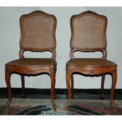 Lot 181 - Set of Six Louis XV Style Carved Oak and Caned...