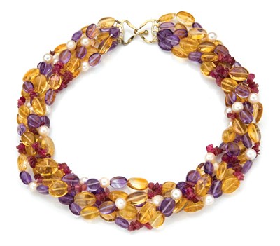 Lot 251 - Amethyst, Pearl and Yellow Topaz Torsade...