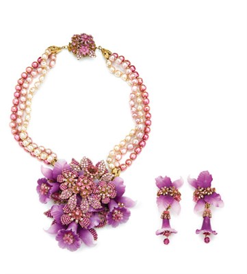 Lot 257 - Stanley Hagler Orchid Necklace and Earrings...