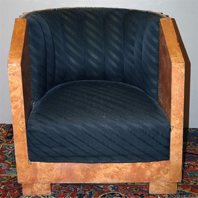 Lot 1598 - Art Deco Burl Wood Lounge Chair Of barrel form,...