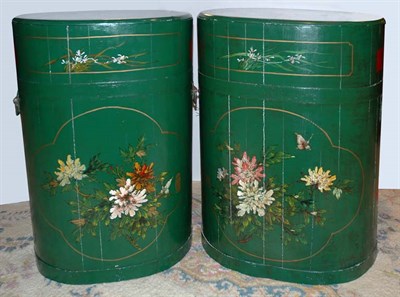 Lot 657 - Pair of Chinese Floral Decorated Green Painted...