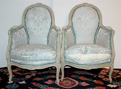 Lot 4447 - Pair of Louis XV Style Gray Painted...