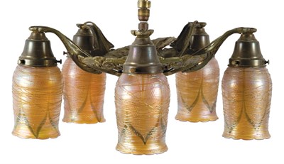 Lot 1486 - American Art Glass and Gilt-Metal Five-Light...