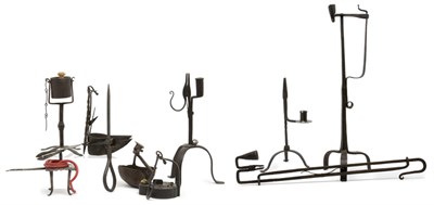 Lot 2125 - Group of Wrought Iron Lighting Devices 19th...