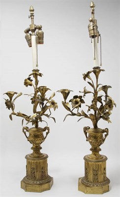 Lot 253 - Pair of Louis XVI Style Gilt-Metal Three-Light...