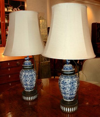 Lot 602 - Pair of Royal Delft Porcelain Lamps Height 34...