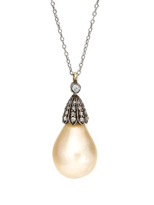 Lot 503 - Antique Natural Pearl and Diamond Pendant with Platinum Chain