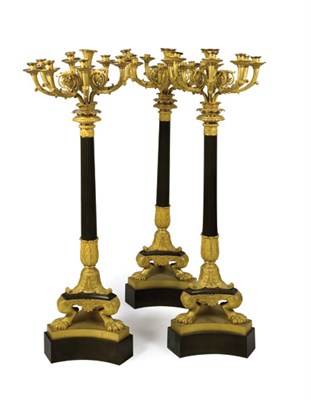 Lot 271 - Set of Four Empire Gilt and Patinated-Bronze...