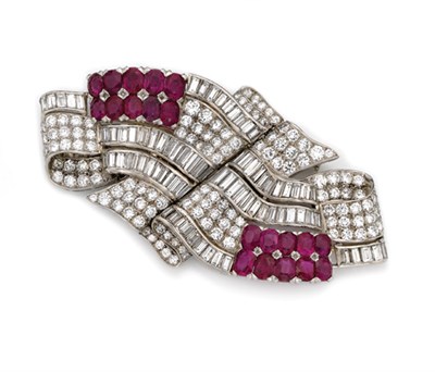 Lot 526 - Ruby and Diamond Double-Clip Brooch, Gubelin