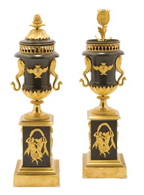 Lot 268 - Pair of Empire Gilt and Patinated-Bronze...