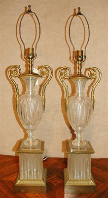 Lot 262 - Pair of Brass Mounted Crystal Lamps Height 36...