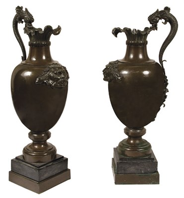 Lot 159 - Pair of Louis XVI Style Patinated-Bronze Ewers...