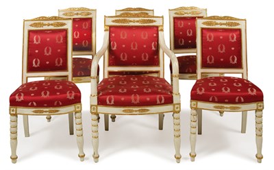 Lot 383 - Set of Six Restoration Painted and Parcel Gilt...