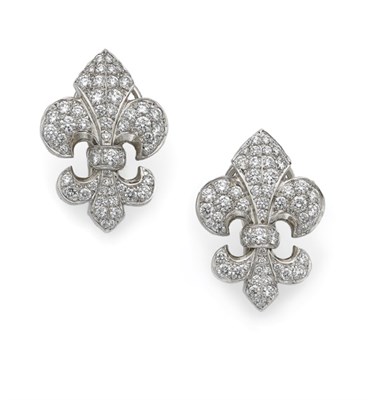 Lot 202 - Pair of Diamond Fleur-de-Lys Earclips