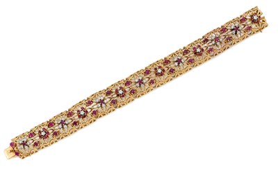 Lot 259 - Gold, Diamond and Ruby Bracelet
