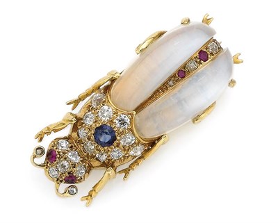 Lot 464 - Antique Gold, Moonstone, Diamond, Ruby, Sapphire Bug Brooch
