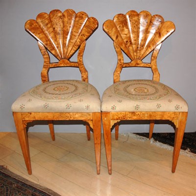 Lot 287 - Pair of Biedermeier Burl Maple Side Chairs Mid...