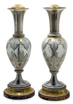 Lot 1101 - Pair of Bohemian Style Overlay Cut Glass Vases...