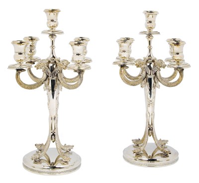 Lot 1208 - Pair of Continental Silver Five-Light...
