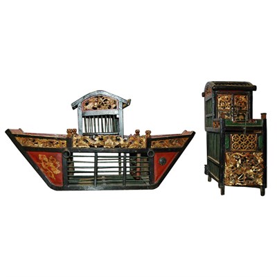 Lot 194 - Six Asian Carved Wood Cricket Cages Height of...