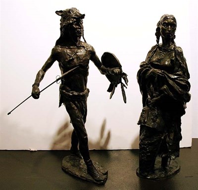 Lot 197 - Two Bronze Figures of Native Americans Height...