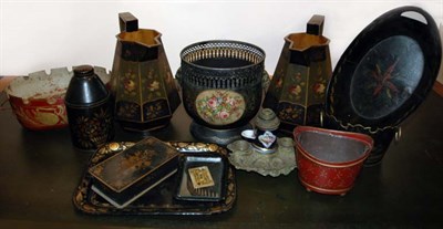 Lot 202 - Group of Tole Ware Including a pair of...