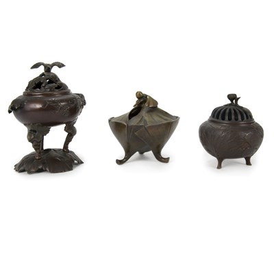 Lot 32 - Group of Three Japanese Bronze Censers Early...