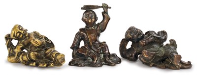 Lot 258 - Group of Three Chinese Bronze Scroll Weights...