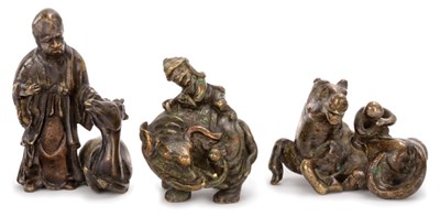 Lot 204 - Group of Three Chinese Bronze Scroll Weights...