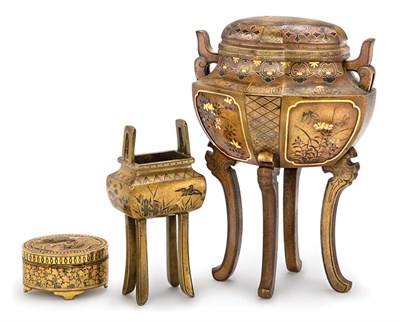 Lot 31 - Group of Three Japanese Mixed Metal Articles...