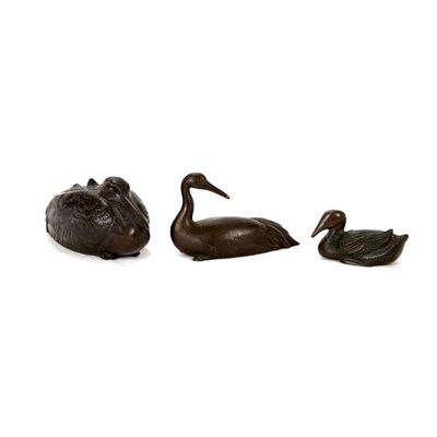 Lot 59 - Group of Three Japanese Bronze Cranes...