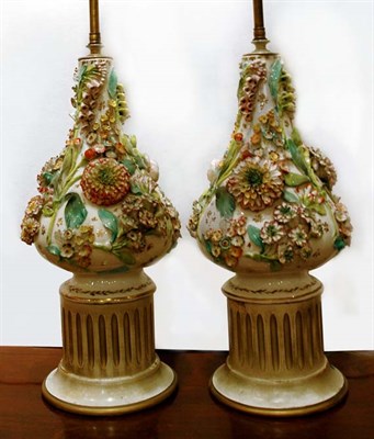 Lot 481 - Pair of German Porcelain Two-Light Lamps...