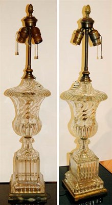Lot 545 - Pair of Baccarat Style Crystal Two-Light Lamps...