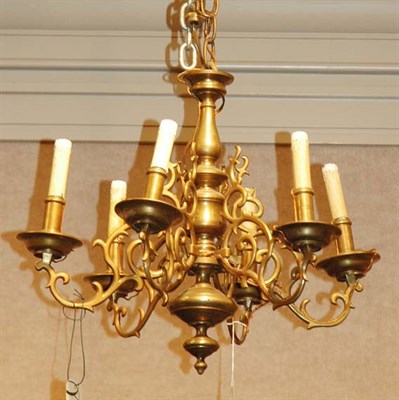 Lot 370 - Dutch Rococo Style Brass Six-Light Chandelier...