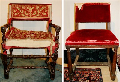 Lot 215 - Two Baroque Style Walnut Chairs Including one...