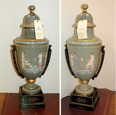 Lot 625 - Pair of Vienna Style Porcelain Covered Urns...