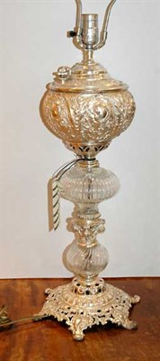 Lot 478 - Victorian Style Silvered Metal Oil Lamp...