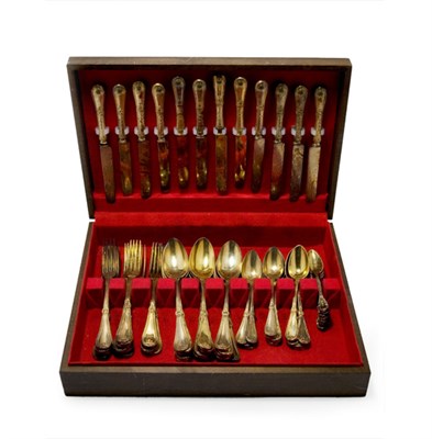 Lot 3288 - Christofle Gilt Flatware Service in Fitted...