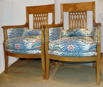 Lot 3373 - Four Biedermeier Style Fruitwood Armchairs